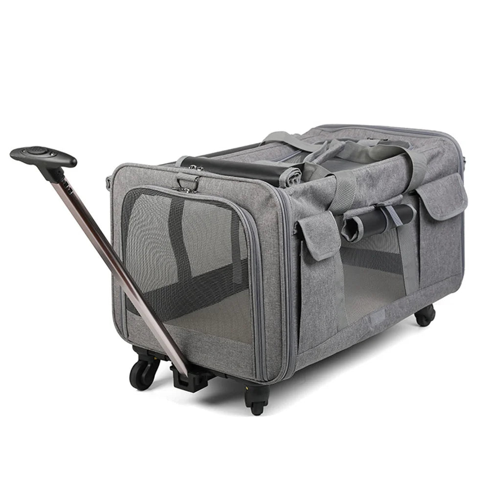 Huisdierentrolley - Honden & Katten Trolley - Reismand Trolley - Outdoor Tas - Draagbare Huisdier Trolley Case - Universele Wiel - Ademende - Opvouwbare - Grote Capaciteit - voor Huisdieren - Oxford-doek - 39 x 60 x 43 cm - Grijs