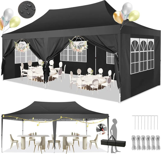 Tuinpaviljoen –  Paviljoen – Partytent – Opvouwbare Tent – Overdekt 18 m² – Waterdicht 210D Oxford – Verstelbaar Op 3 Hoogtes - 3x6m - Zwart