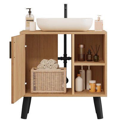 Wastafelmeubel 60x30x60,5 cm – Badkamerkast Onder Wastafel met Uitsparing – Licht Eiken met Zwarte Details – Wastafel Onderkast – Modern & Ruimtebesparend Design
