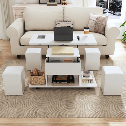 Verstelbare Salontafel – Multifunctionele Tafel – Opbergtafel – Modern Meubel – Verstelbare Hoogte – Uitklapbaar 2-in-1 Ontwerp - 100x100x63,5 cm - Wit