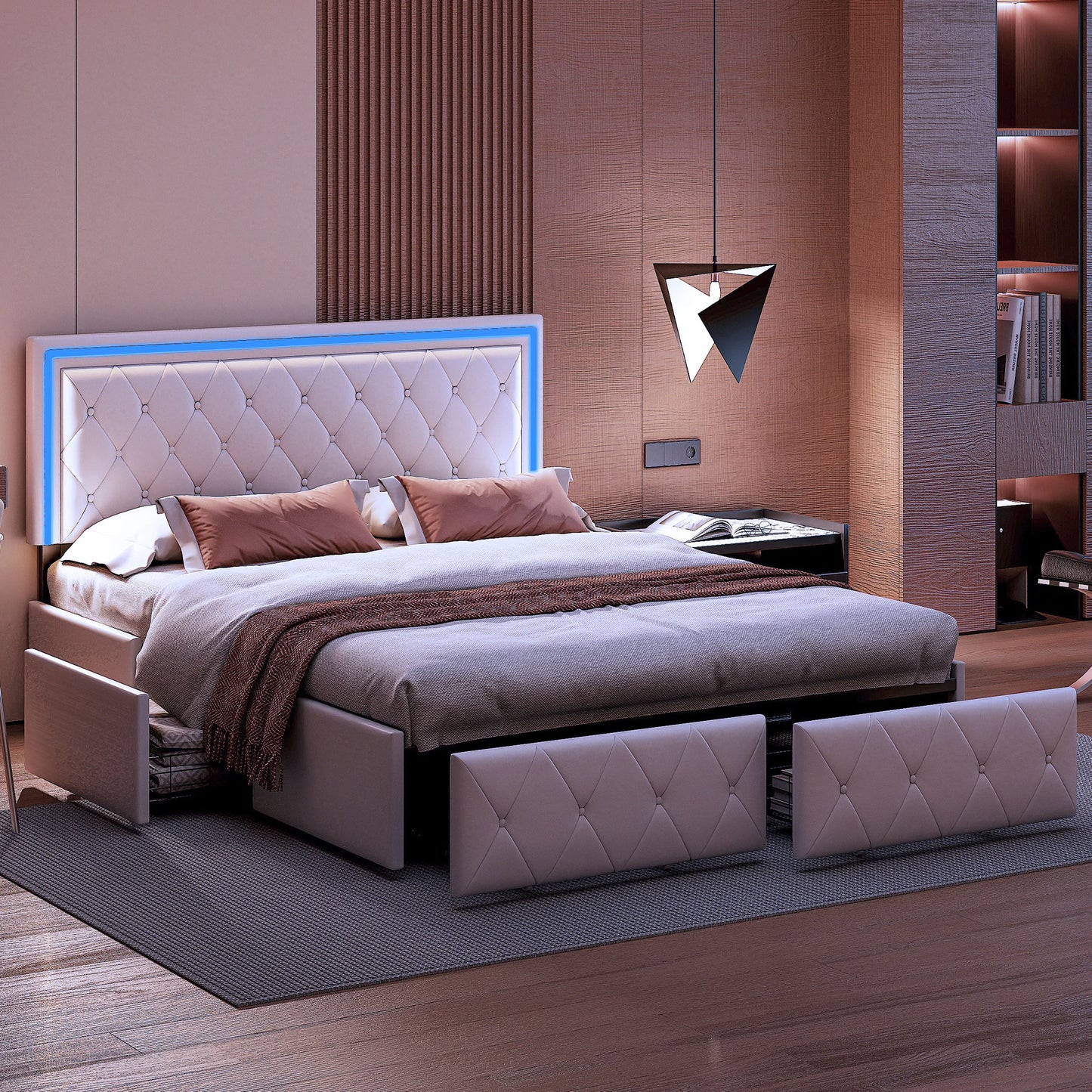 Gestoffeerd Tweepersoonsbed 140x200 cm – Opbergbed – Bedframe – Ladebed – Metalen Frame – Hydraulische Opberglade – Stevig Metalen Frame – PU-leer Bekleding