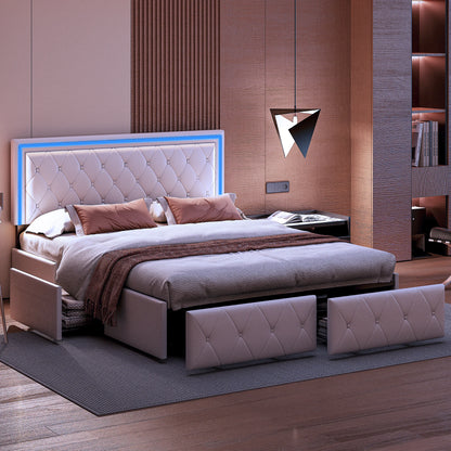 Gestoffeerd Tweepersoonsbed 140x200 cm – Opbergbed – Bedframe – Ladebed – Metalen Frame – Hydraulische Opberglade – Stevig Metalen Frame – PU-leer Bekleding