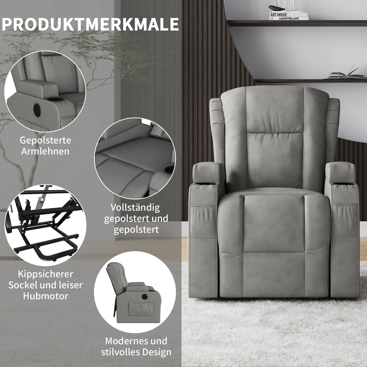 Relaxfauteuil – Relaxstoel – Massagestoel – Tv-stoel – Verstelbare Fauteuil Grijs – 8 Vibratiemotoren Met Verlichting – Handmatig Verstelbare Rugleuning Tot 150°