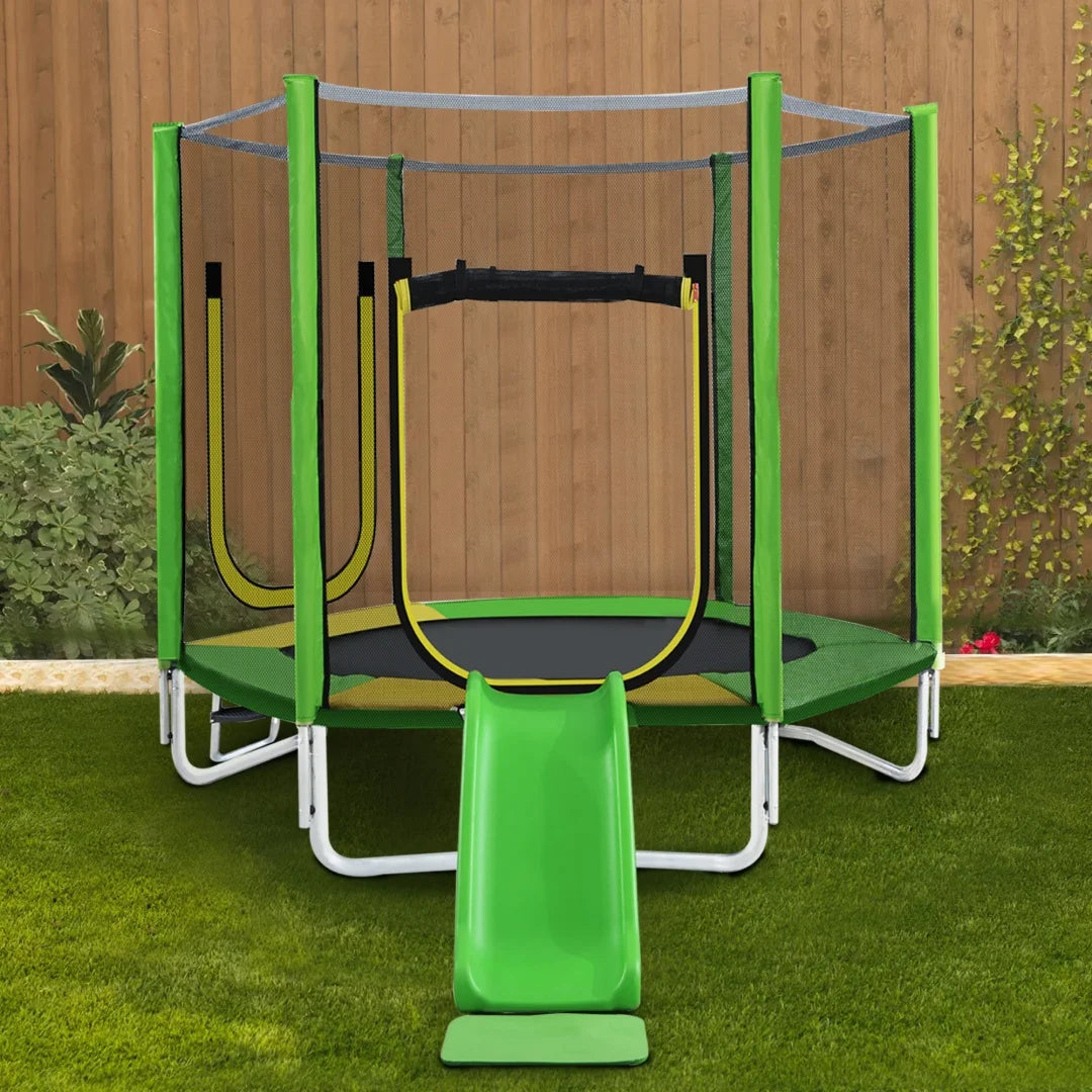 3-in-1 Speelset – Klimtoestel – Trampoline – Glijbaan – Veiligheidsnet – Belastbaar Tot 100 Kg – Weerbestendig - 293 x 213 x  204 cm