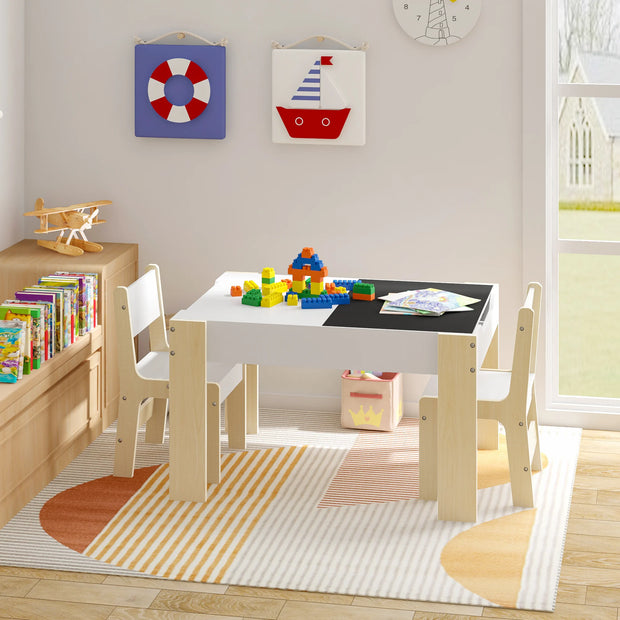 Kindertafel - Kindertafel en Stoelen Set - Kindertafel en Stoelen Set – Kindermeubilair met Opbergruimte – Tekentafel & Studie Bureau – Voor Kids & Kleuterschool – 81,5x48x60,5 cm – Wit & Lichte Eik