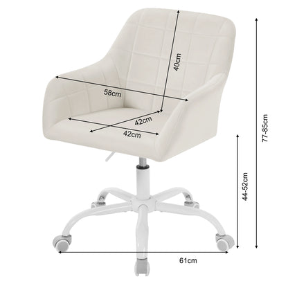 Bureaustoel – Bureaustoelen – Bureaustoel Draaibaar – Ergonomische Bureaustoel – Verstelbare Hoogte – Fluweel – Metalen Vijfsterbasis - Crème