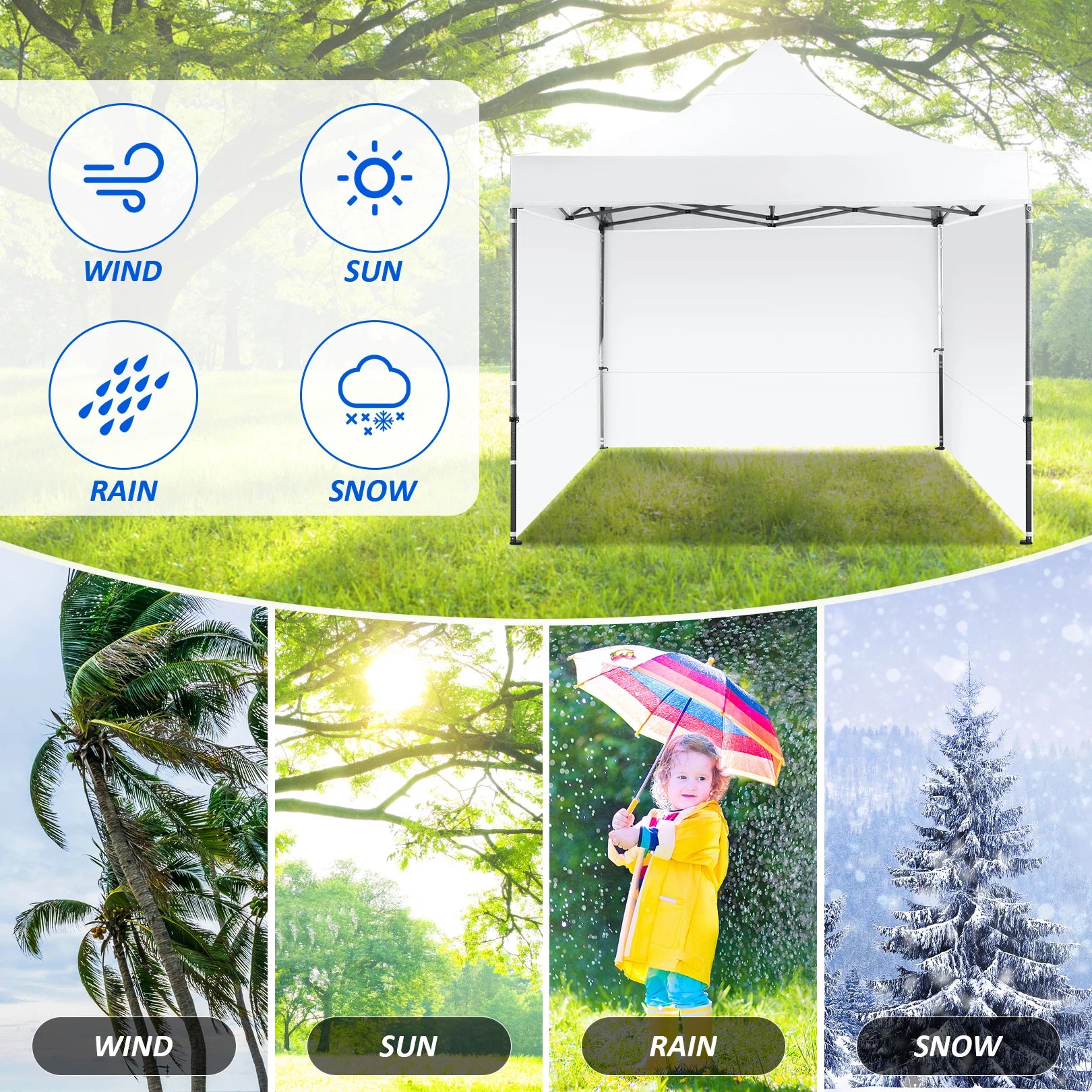 Tuinentent – Partytent – Pop-Up Luifeltent – Overkapping – Tent – Waterdicht Oxford Stof – Roestvrij Stalen Frame - 3x3m - Wit - QUORE