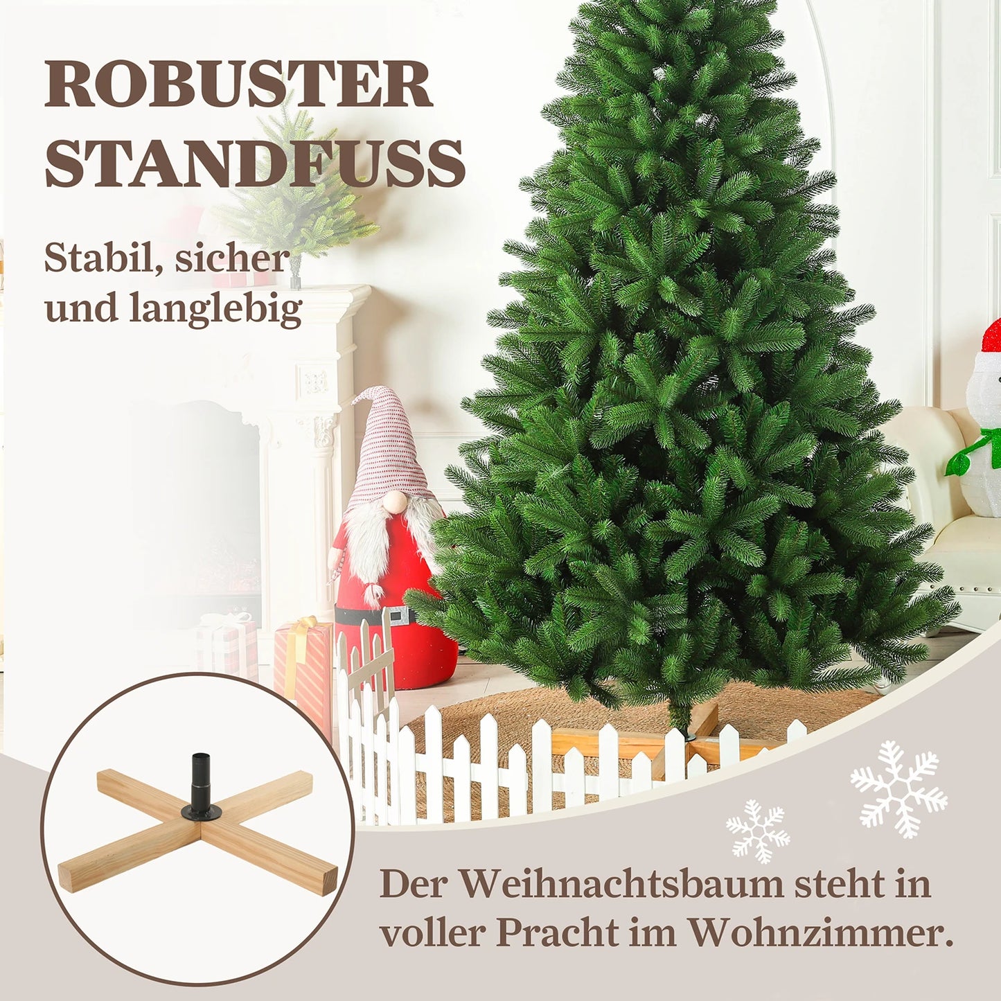 Kunstkerstboom met witte sneeuw – Kunstboom – Nep kerstboom – LED kerstboom – Kerstdecoratie – 235 cm hoog – Warmwitte LED verlichting met 8 standen