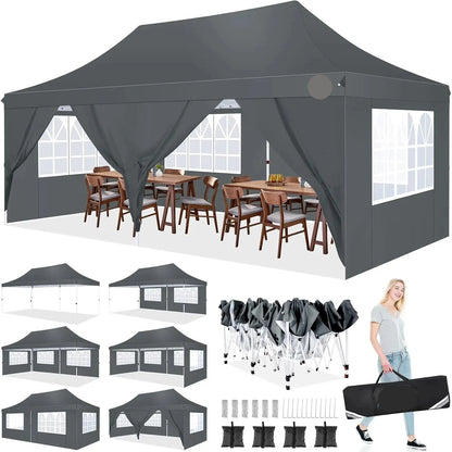 Partytent - Pop-Up Partytenten - Easy up Tent - Vouwtent - Party Tent Opvouwbaar - 3x6m - 6 Zijwanden - UV50+ Tuinpaviljoen - Waterdichte - voor Feest - Markt - BBQ of Camping - Grijs