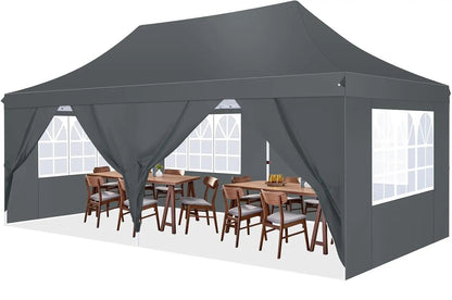 Partytent - Pop-Up Partytenten - Easy up Tent - Vouwtent - Party Tent Opvouwbaar - 3x6m - 6 Zijwanden - UV50+ Tuinpaviljoen - Waterdichte - voor Feest - Markt - BBQ of Camping - Grijs