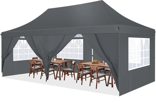 Partytent - Pop-Up Partytenten - Easy up Tent - Vouwtent - Party Tent Opvouwbaar - 3x6m - 6 Zijwanden - UV50+ Tuinpaviljoen - Waterdichte - voor Feest - Markt - BBQ of Camping - Grijs