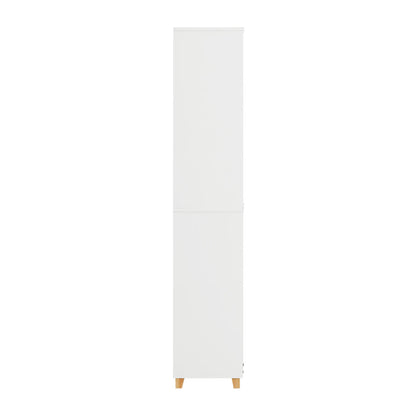 Hoge Badkamerkast – Badkamermeubel – Opbergkast – Wasmandkast – Waskast – Wit-Natuur – Inklapbare Wasmand – Stevige Rubberhouten Poten - QUORE