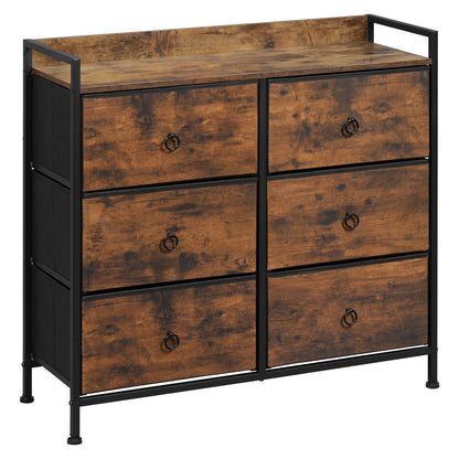 Ladenkast - Dressoir Kasten - Ladekast met 6 Stoffen Lades - Stevig & Stijlvol - Industriële Opbergkast - Metaal & Hout - Voor Woonkamer - Slaapkamer  - Hal  - 80x29x78cm - Vintage Bruin