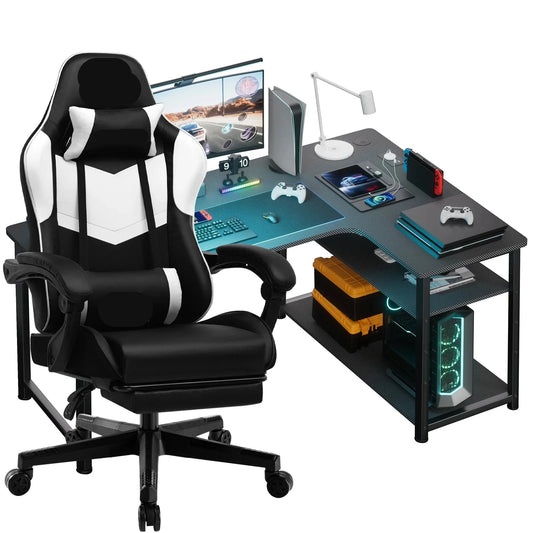 Gamebureau – Gaming Bureau – Gaming Desk – Computertafel – Game Tafel – Met Verstelbare Stoel – Krasbestendig Metalen Frame