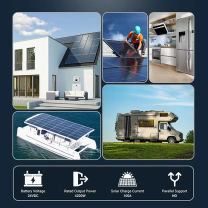 Hybride Zonne-omvormer – Zonnepaneel Omvormer – Solar Inverter – 24V Omvormer – 4kW Vermogen – MPPT Tracking – WiFi Monitoring