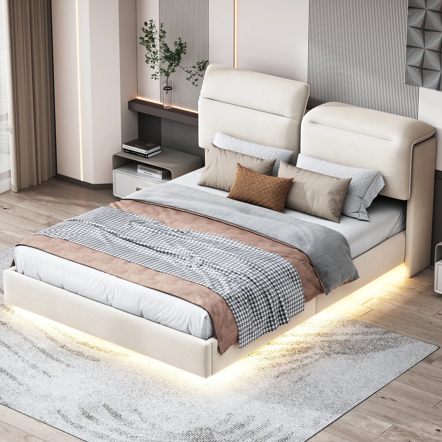 Bed 160x200 cm – Tweepersoonsbed – Slaapbed – Ledikant – Bedframe – Met Opbergruimte – Verstelbare LED-Verlichting