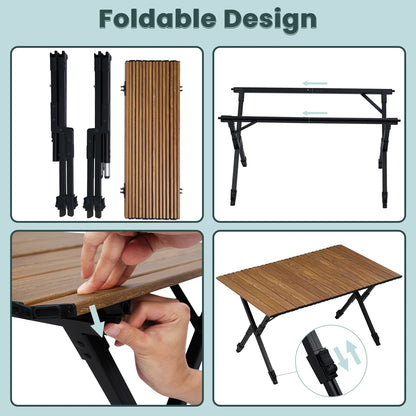 Campingtafel - Inklapbare Tafel - Klaptafel - Buiten Picknicktafel met Opbergtas - Opvouwbare - bbq Tafel - Verstelbare Hoogte - Lichtgewicht Tuin- en BBQ Tafel – Hout-look