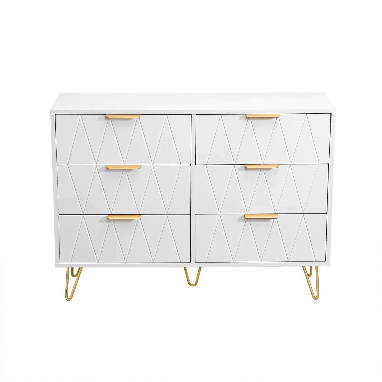 Ladekast – Kommode – Opbergkast – Dressoir – Ladenkast – Wit Met Gouden Handgrepen – 6 Ruime Laden – Met Anti-Kantelbeveiliging