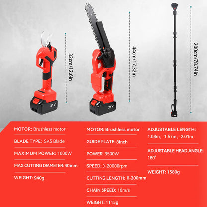 Elektrische Kettingzaag – Snoeischaar – Tuingereedschap – Snoeiset – 3500W Vermogen – 8 Inch Zaagblad – Digitale Display