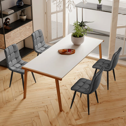 Eetkamerstoelen – Kuipstoelen – Keukenstoelen – Gestoffeerde Stoelen – Stoelen Met Rugleuning – Luxe Velvet Bekleding – Stevig Metalen Onderstel – Set Van 4 – Grijs - QUORE