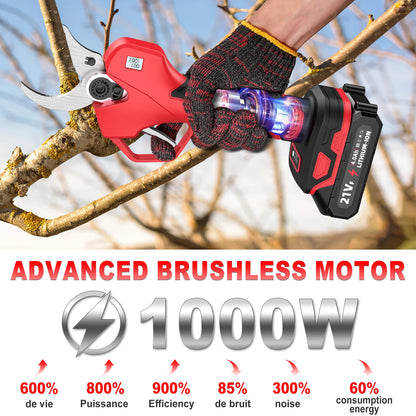 Elektrische Snoeischaar - Takkenschaar - Snoeizaag - Takkenzaag - Heggenschaar - Draadloze Takkenknipper - Brushless Motor - 21V – 50mm Snoeicapaciteit - 1000W -  Voor Boom - en Tuinonderhoud - 2 Accu - QUORE