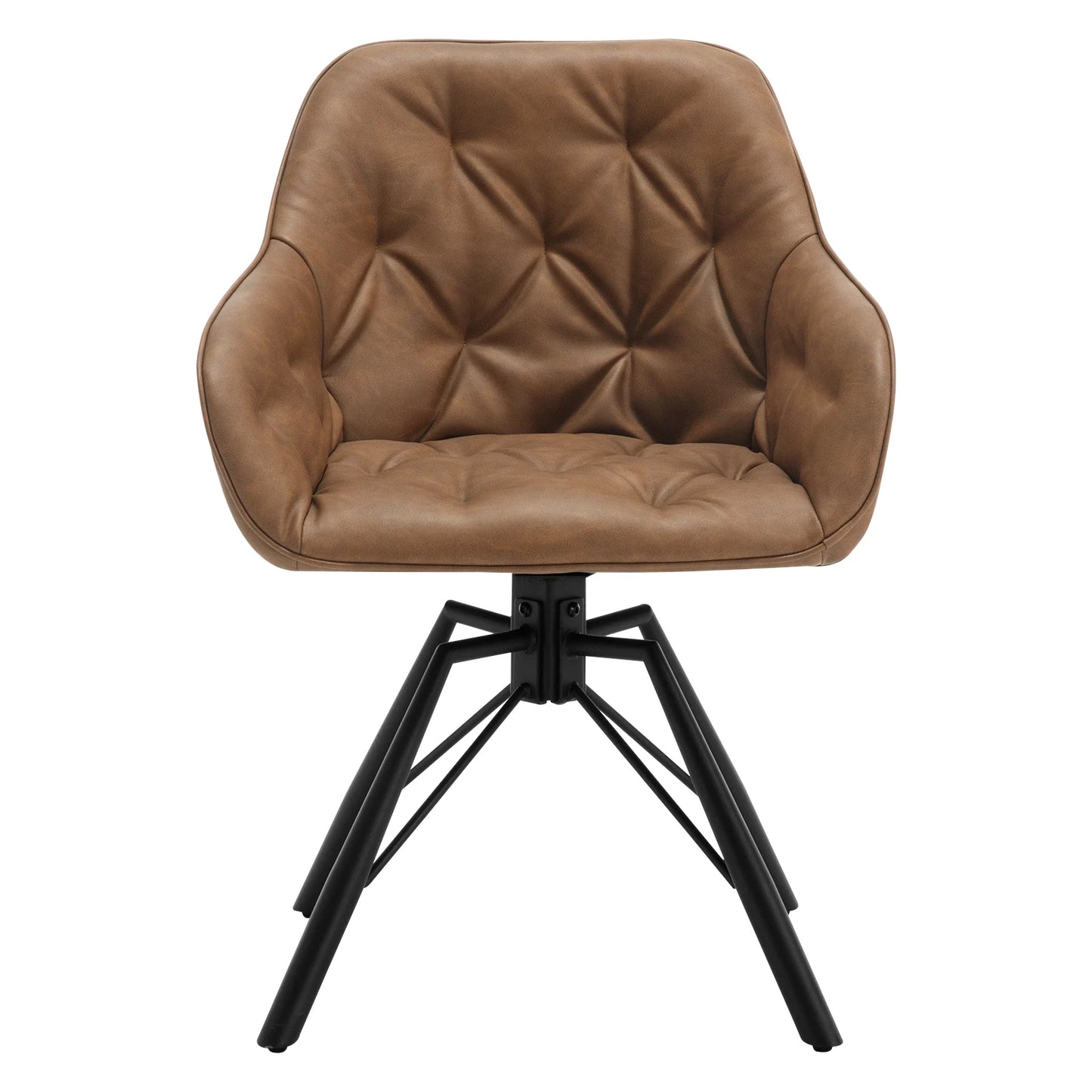 Draaibare Eetkamerstoelen – Set van 2 - Eetstoel – Bureaustoel – Leesstoel – Comfortstoel – Ergonomisch Design – 360° Draaibaar - Leer - Lichtbruin