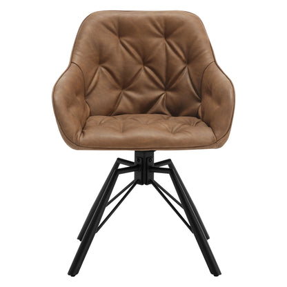 Draaibare Eetkamerstoelen – Set van 2 - Eetstoel – Bureaustoel – Leesstoel – Comfortstoel – Ergonomisch Design – 360° Draaibaar - Leer - Lichtbruin