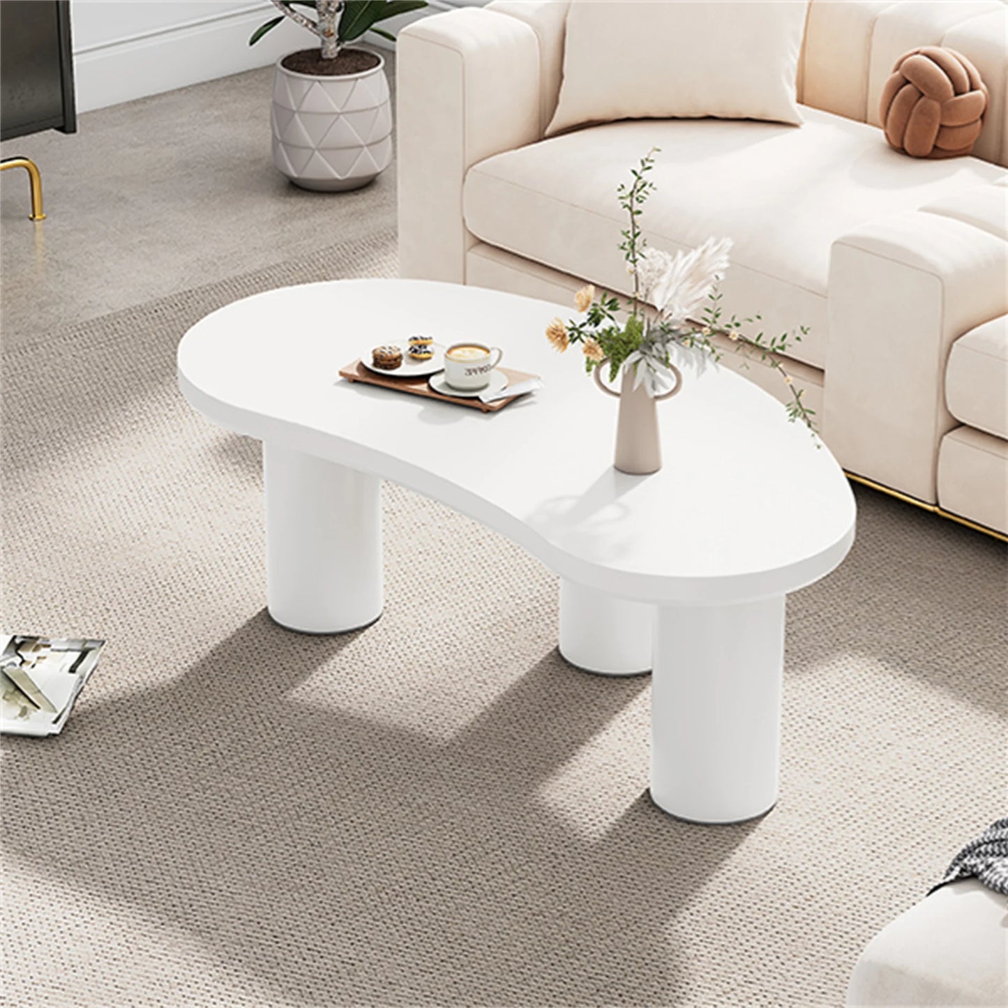 Halve Maan Salontafel – Bijzettafel – Woonkamertafel – Moderne Tafel – MDF Tafelblad – PVC Poten – Anti-Kras Viltjes