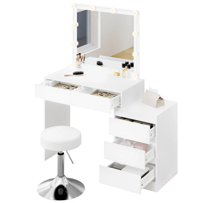 Kaptafel – Make-uptafel – Dressoir – Toilet – Schminktafel – Dimbare LED Spiegel – Verstelbare Kruk
