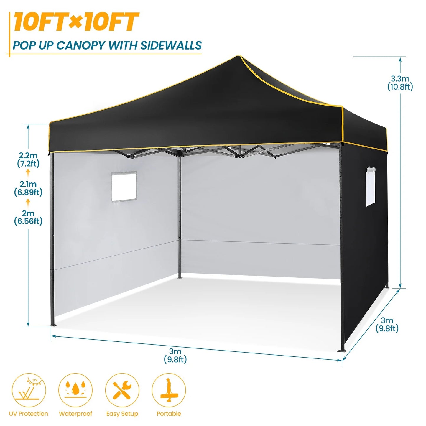 3x3m Pop-Up Partytent – Tuinentent – Evenemententent – Marktstandtent – Campingtent – Waterdicht 410D Oxford – Roestbestendig Frame - Marineblauw