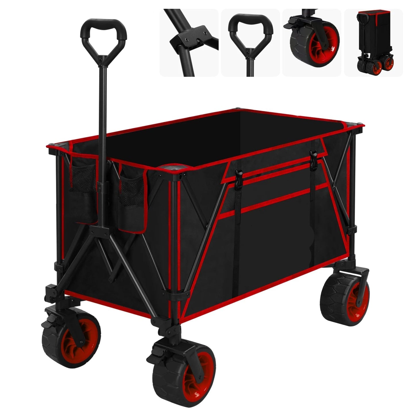 Bolderkar - Handkar - Bolderkar Opvouwbaar - Bolderwagen - 240L - met Remmen - Transportkar voor Alle Terreinen - Bolderkarren - Voor Strand, Kamperen, Picknick, Tuin, Winkelen – Rood