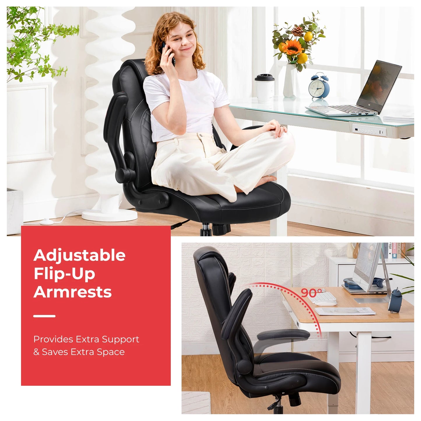Gamingstoel – Gamestoel – Bureaustoel – Computestoel – Office Chair – Ergonomische Rugsteun – Inklapbare Armleuningen – PU-Leder – Schommelfunctie – Zwart-Blauw