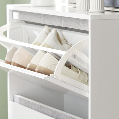Schoenenkast – Schoenenrek – Schoenentoren – Schoenopberger – Schoenbank – Wit – Compact 24 cm Diep – Inclusief Zitbank Tot 100 kg Belastbaar