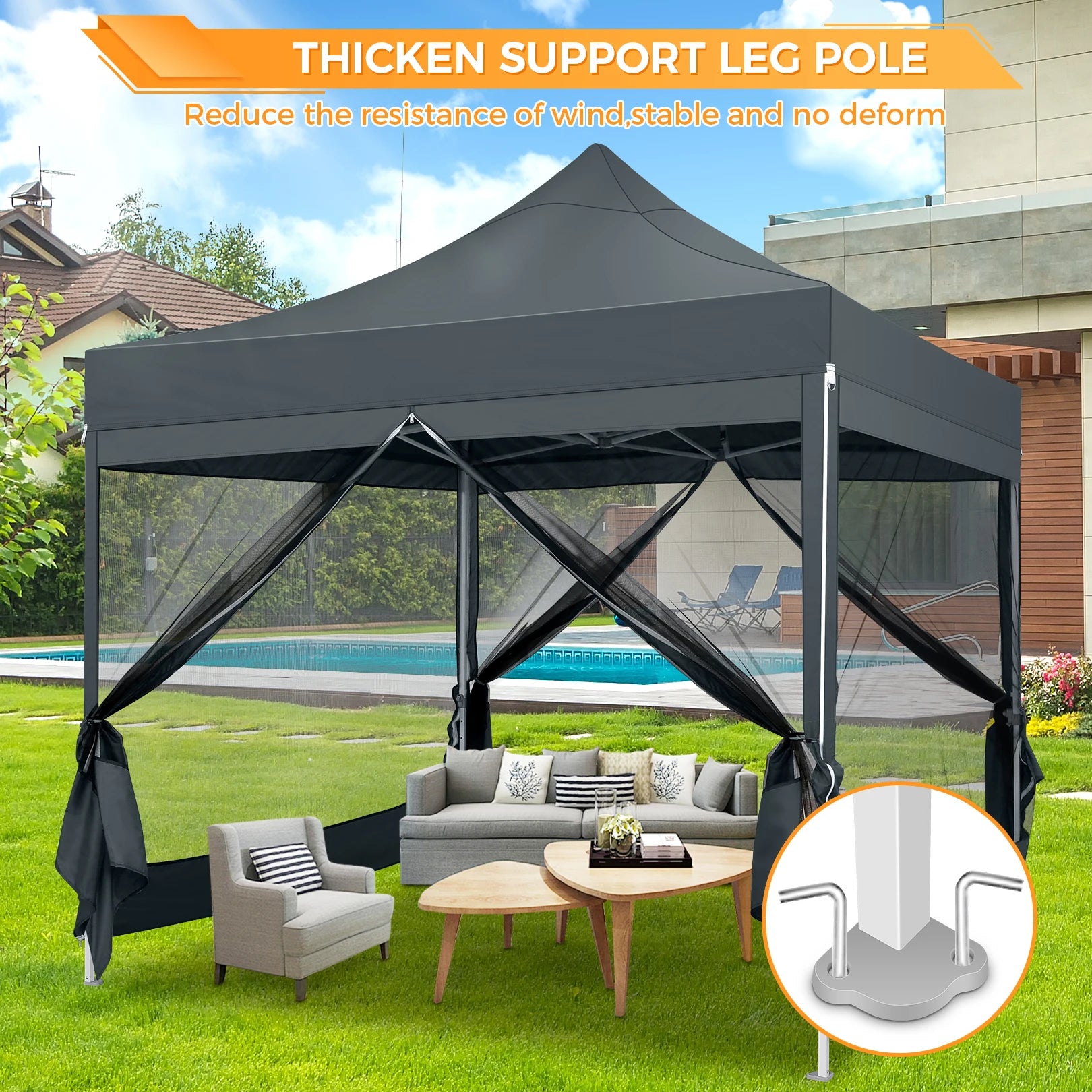 Opvouwbaar Tuinhuisje – Pop-Up Tent – Overkapping – Insectenbescherming – Waterdicht Oxford – Drie Verstelbare Hoogtes - Grijs - QUORE