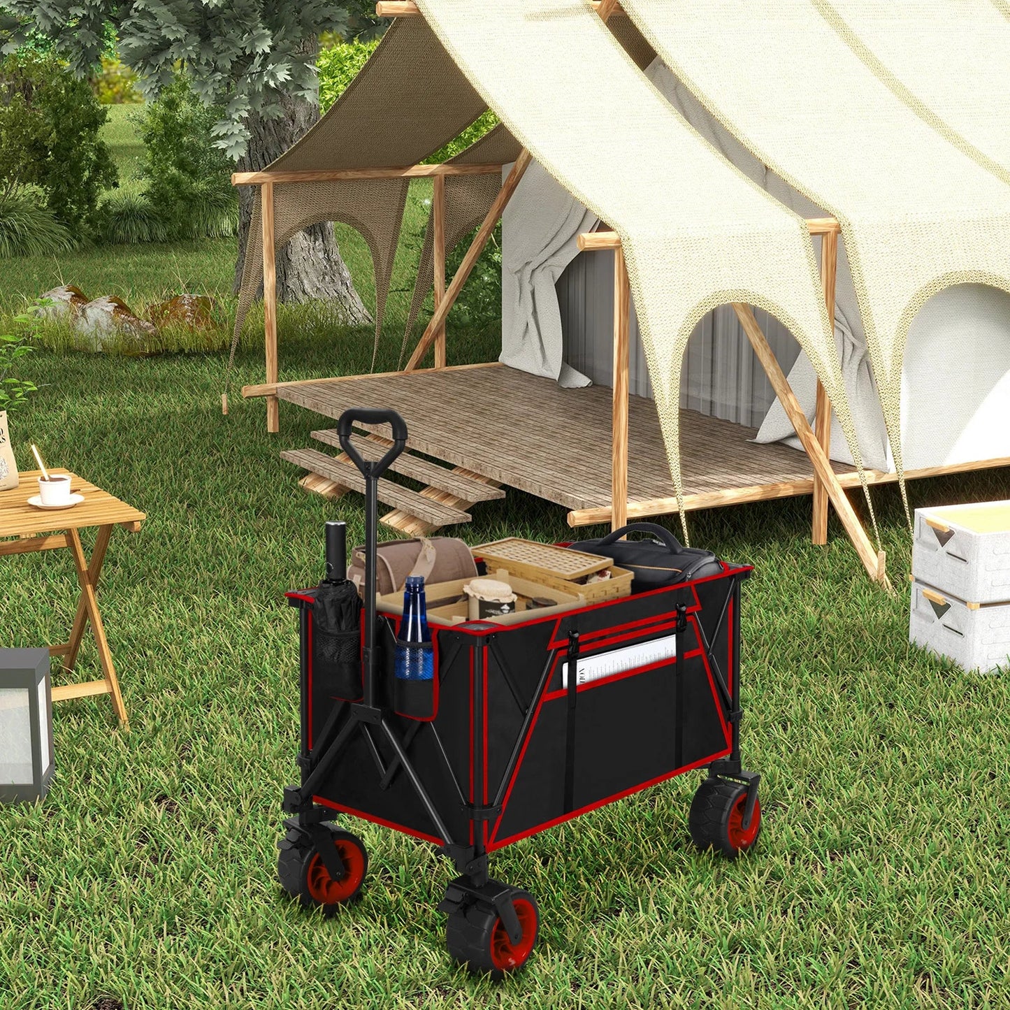 Bolderkar - Handkar - Bolderkar Opvouwbaar - Bolderwagen - 240L - met Remmen - Transportkar voor Alle Terreinen - Bolderkarren - Voor Strand, Kamperen, Picknick, Tuin, Winkelen – Grijs