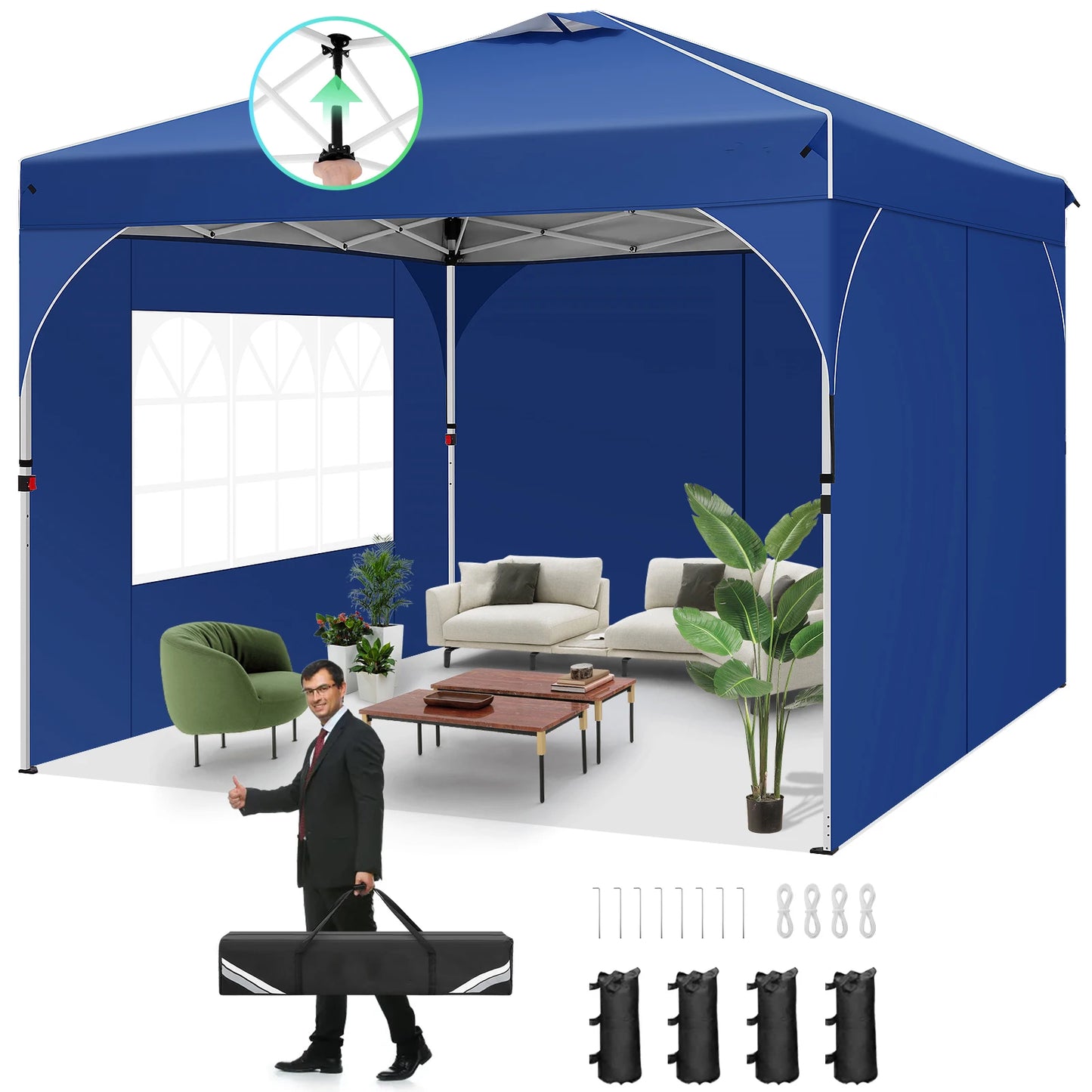 Pavilion 3x3m Waterproof Stable Winterproof Folding Gazebo Party Tent Garden Gazebo, 3 Side Panels, for Camping, Festivals