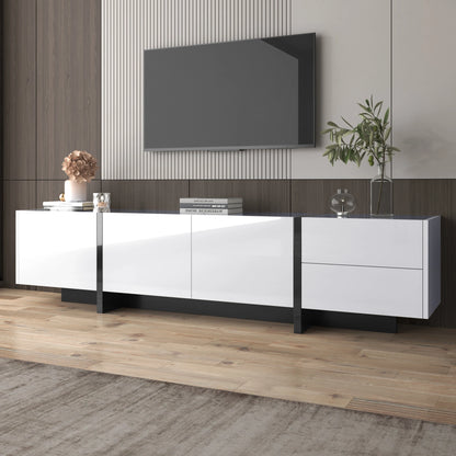 TV-Kast – Tv-Meubel – Mediameubel – Opbergkast – Zwart-Wit – 190 Cm Breedte – Glanzende Afwerking