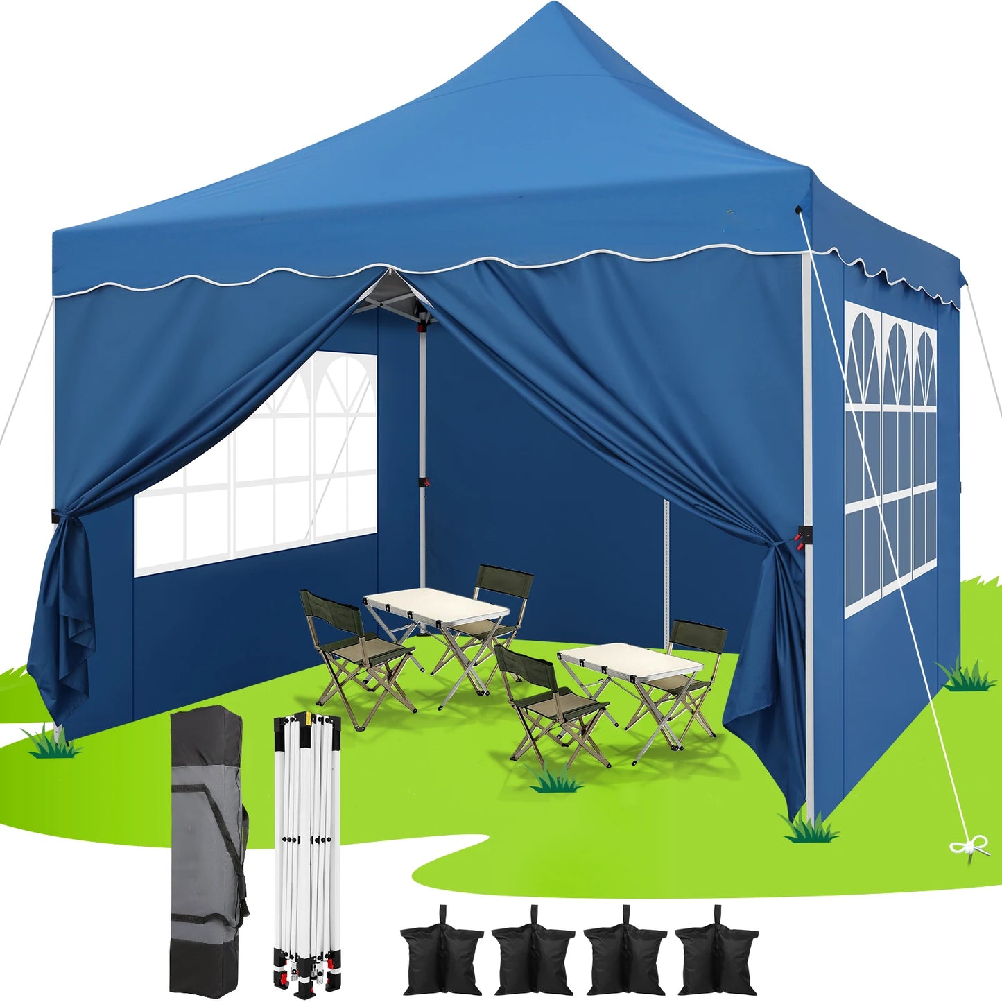 Partytent – Pop-Up Luifel – Tent – Zonnescherm – Schaduwdoek – UV-Bescherming – Waterbestendig – Verstelbaar Frame - 3 x3 Meter - Blauw