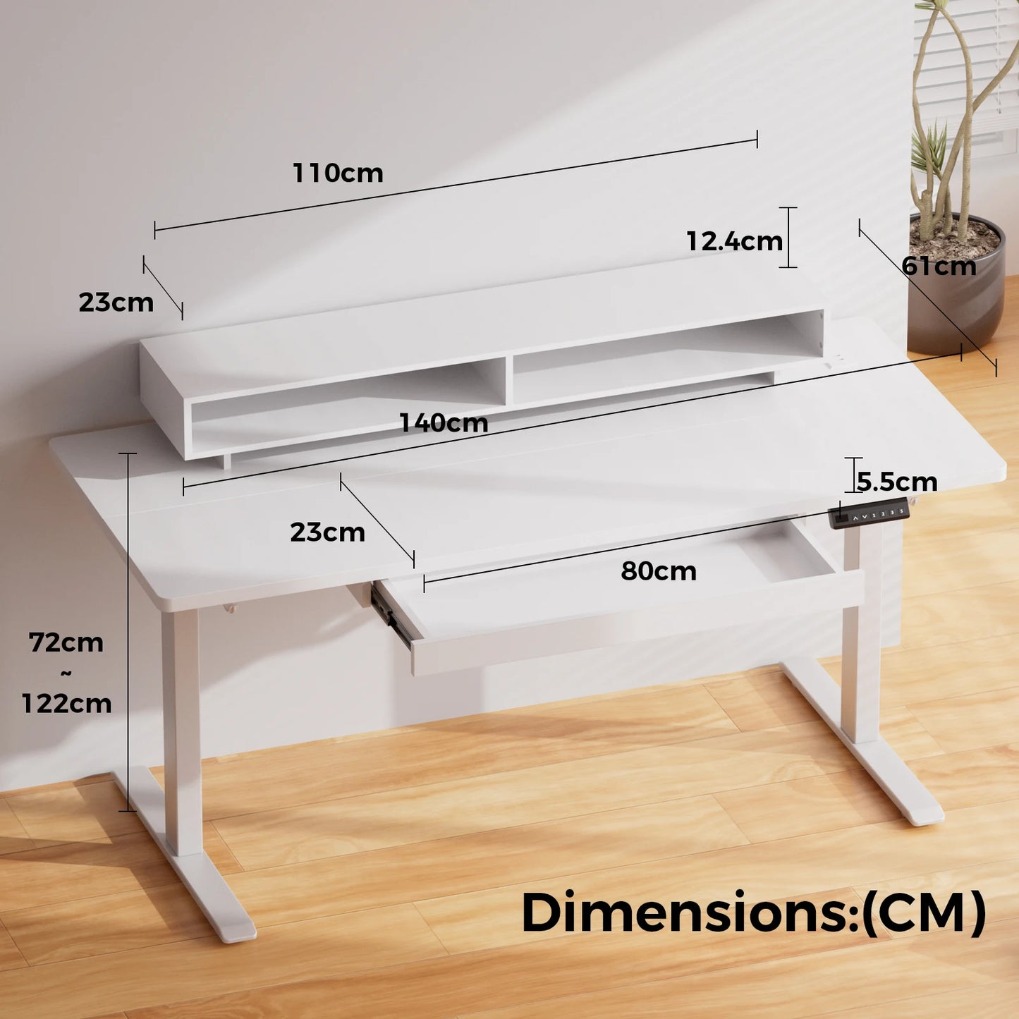 Elektrisch Zit-Sta Bureau – Verstelbaar Bureau – Bureaumeubel – Staand Bureau – Laptoptafel – 120x60 cm – 3 Hoogtegeheugen Wit