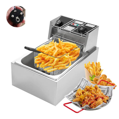 Elektrische Frituurpan - 6L – Frituurpan - 2500W – Roestvrij Staal – 50-200°C Temperatuurregeling – Voor Horeca - en Thuisgebruik - Eenvoudig Schoon te Maken