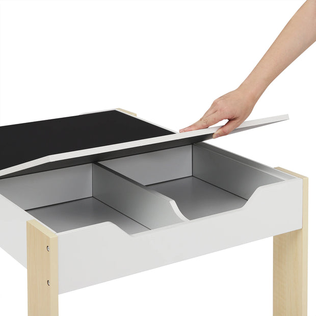 Kindertafel - Kindertafel en Stoelen Set - Kindertafel en Stoelen Set – Kindermeubilair met Opbergruimte – Tekentafel & Studie Bureau – Voor Kids & Kleuterschool – 81,5x48x60,5 cm – Wit & Lichte Eik