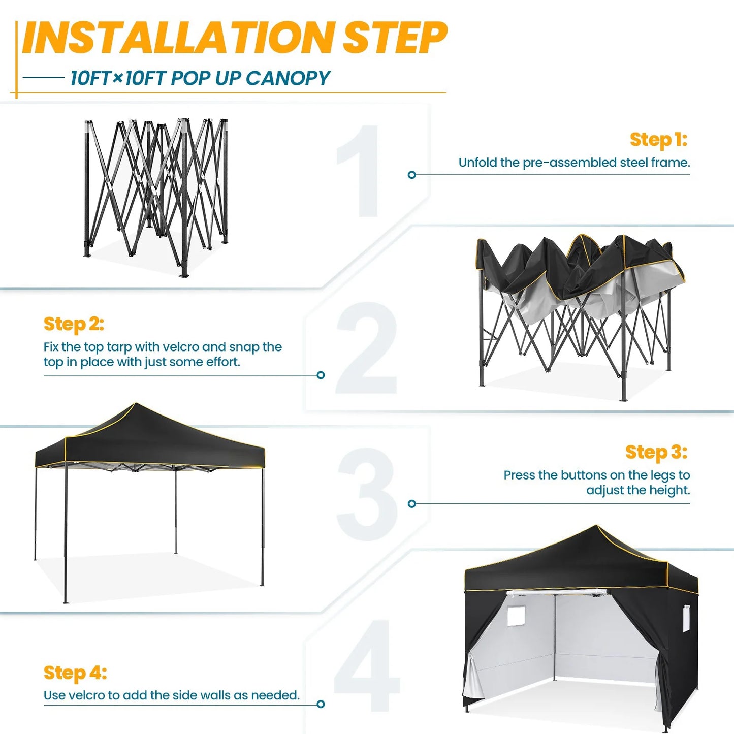 3x3m Pop-Up Partytent – Tuinentent – Evenemententent – Marktstandtent – Campingtent – Waterdicht 410D Oxford – Roestbestendig Frame - Marineblauw