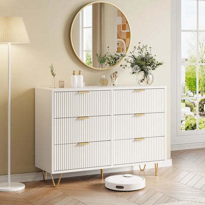 Ladenkast – Dressoir – Opbergkast – Kast – Commode – Wit – 6 Lades – Duurzaam Hout – Met Goudkleurige Handgrepen