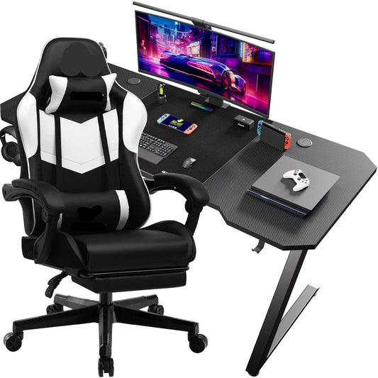 Gaming Tafel En Stoel Set – Gaming Bureau – Computerstoeltje – Gamestoel – Bureauzetel – Ergonomisch Ontwerp – Verstelbare Rugleuning