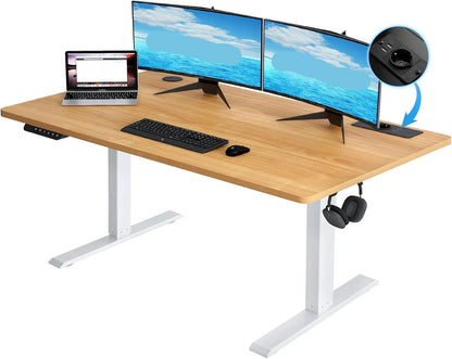 Verstelbaar Bureau – Zit-Sta Bureau – Elektrisch Bureau – Bureau Met USB – Bureau Met Hoofdtelefoonhouder – Groot Bureaublad 160x70 cm – Stabiel Metaalframe - QUORE