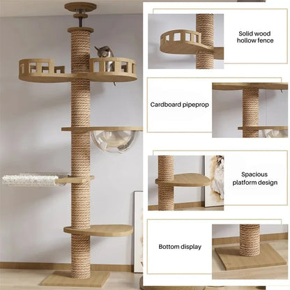 Katten Klimboom - van Hout - Kitten Krabpaal - Katten Klimmuur - Sisal Krabpalen - Krabpaal - Kattenboom - Arbre a Chat - Hangmat & Speeltjes - met 4 Verdiepingen - Typ A