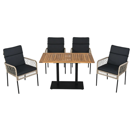 Tuinmeubelset - 5-Delige Eettafelset – Tuinset – Balkonset – Terrasmeubilair – Buitentafel – Acaciahout – Polyrattan Stoelen - Donkergrijs