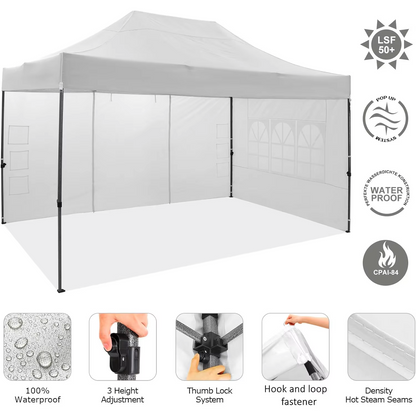 Paviljoen - Tuinpaviljoen - Partytent - Tuintent - Pop-up Kliksysteem - Stabiel - Vouwtent - met 4 Zijwanden - Opvouwbaar - Waterdicht - Winterbestendig - 50+UV-Bescherming - voor Tuin - Buiten - Achtertuin - 3 x 4.5 m - Wit - QUORE