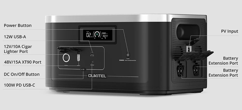 2048Wh Lifepo4 Batterijpack – Powerstation – Accu – Draagbare Batterij – Noodstroom – Uitbreidbaar Met 2 Poorten – Inclusief 200W Zonnepaneellader