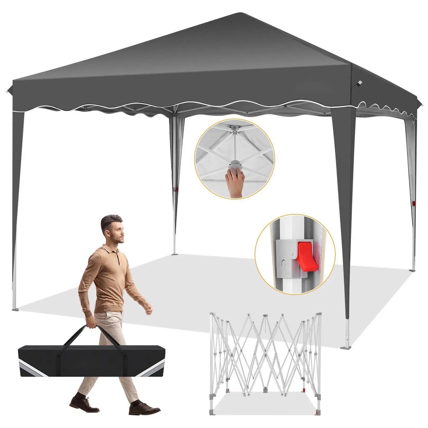 Paviljoen - Tuinpaviljoen - Partytent - Tuintent - Pop-up Kliksysteem - Stabiel - Vouwtent - Verwijderbaar Zijpanelen - Opvouwbaar - Waterdicht - Hoogte Verstelbaar - 50+UV-Bescherming - voor Tuin - Buiten - Achtertuin - 210D Oxford-stof - 3 x 3 m - Zwart